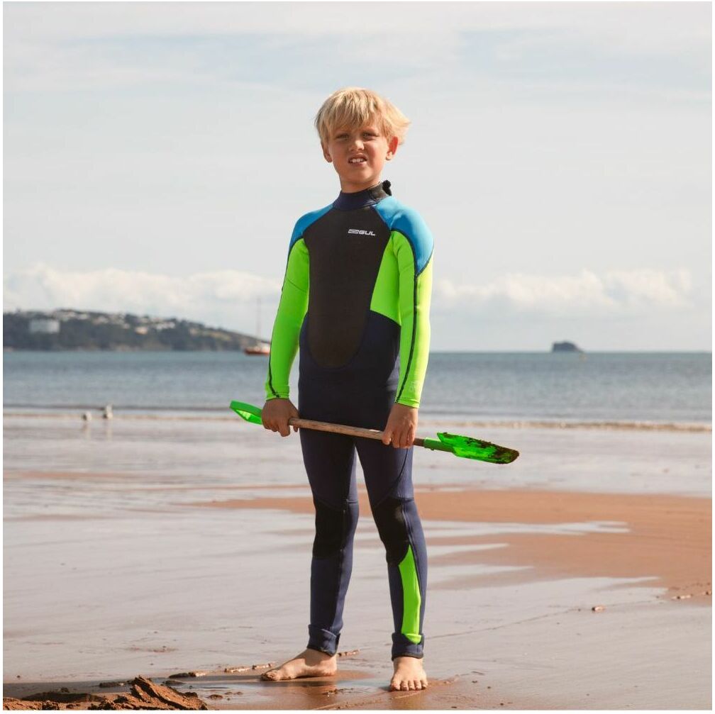 2025 Gul Junior Response 3/2mm Flatlock Back Zip Wetsuit RE1322-C1 - Navy / Lime