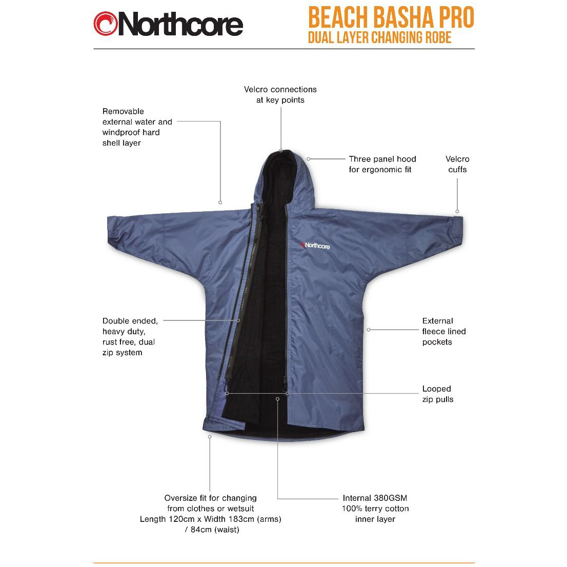 2025 Northcore Beach Basha Pro 4 Season Changing Robe NOCO24J - Blue