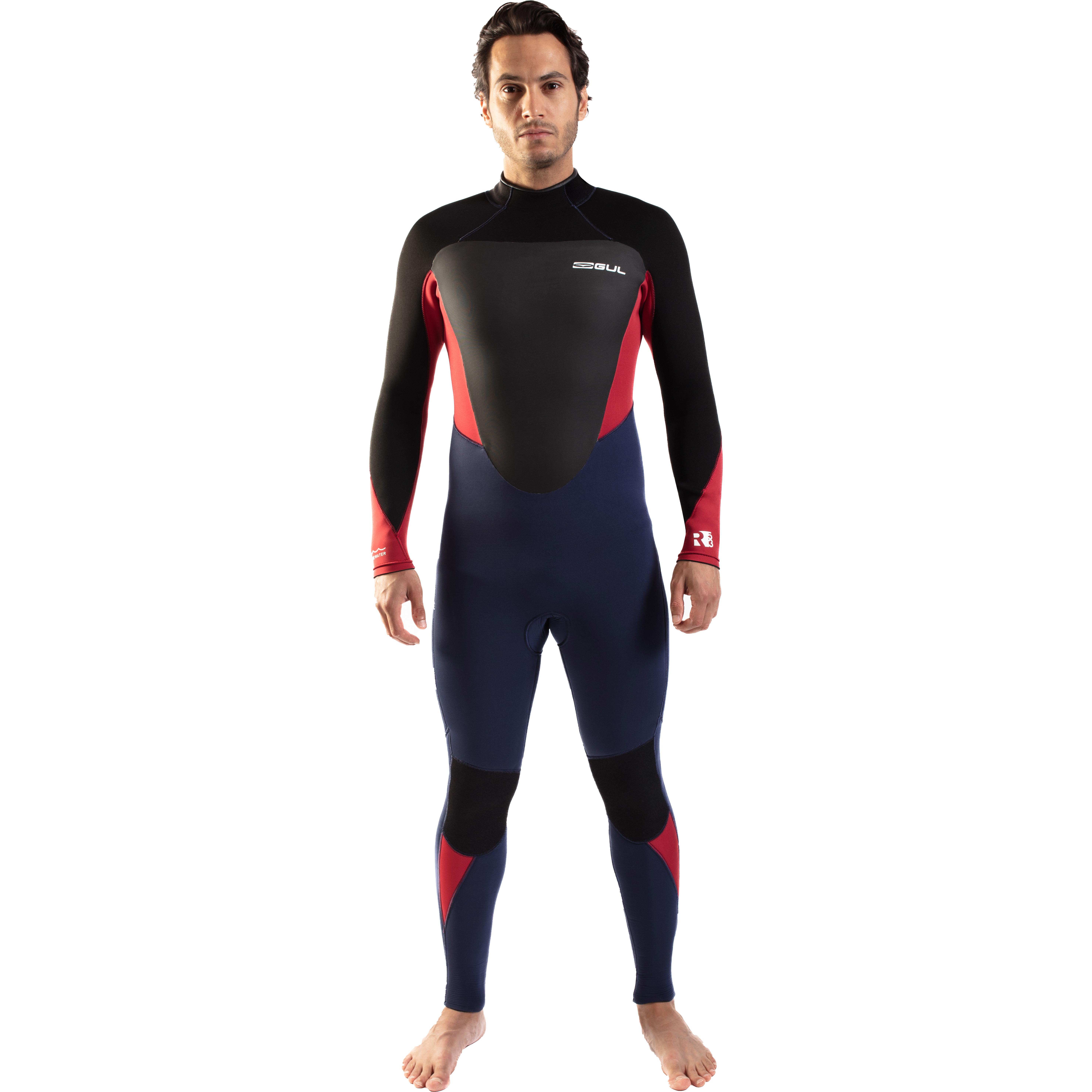 2025 Gul Mens Response 4/3mm GBS Back Zip Wetsuit RE1246-C1 - Navy / Red