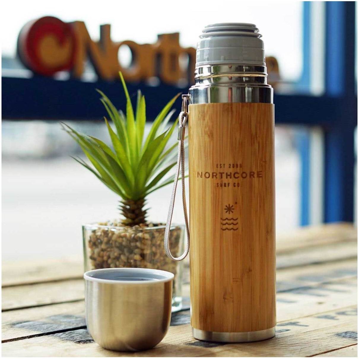 2025 Northcore Bamboo & Stainless Steel Flask With Mug 360ml NOCO97B