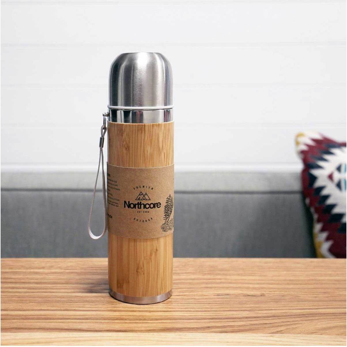 2025 Northcore Bamboo & Stainless Steel Flask With Mug 360ml NOCO97B
