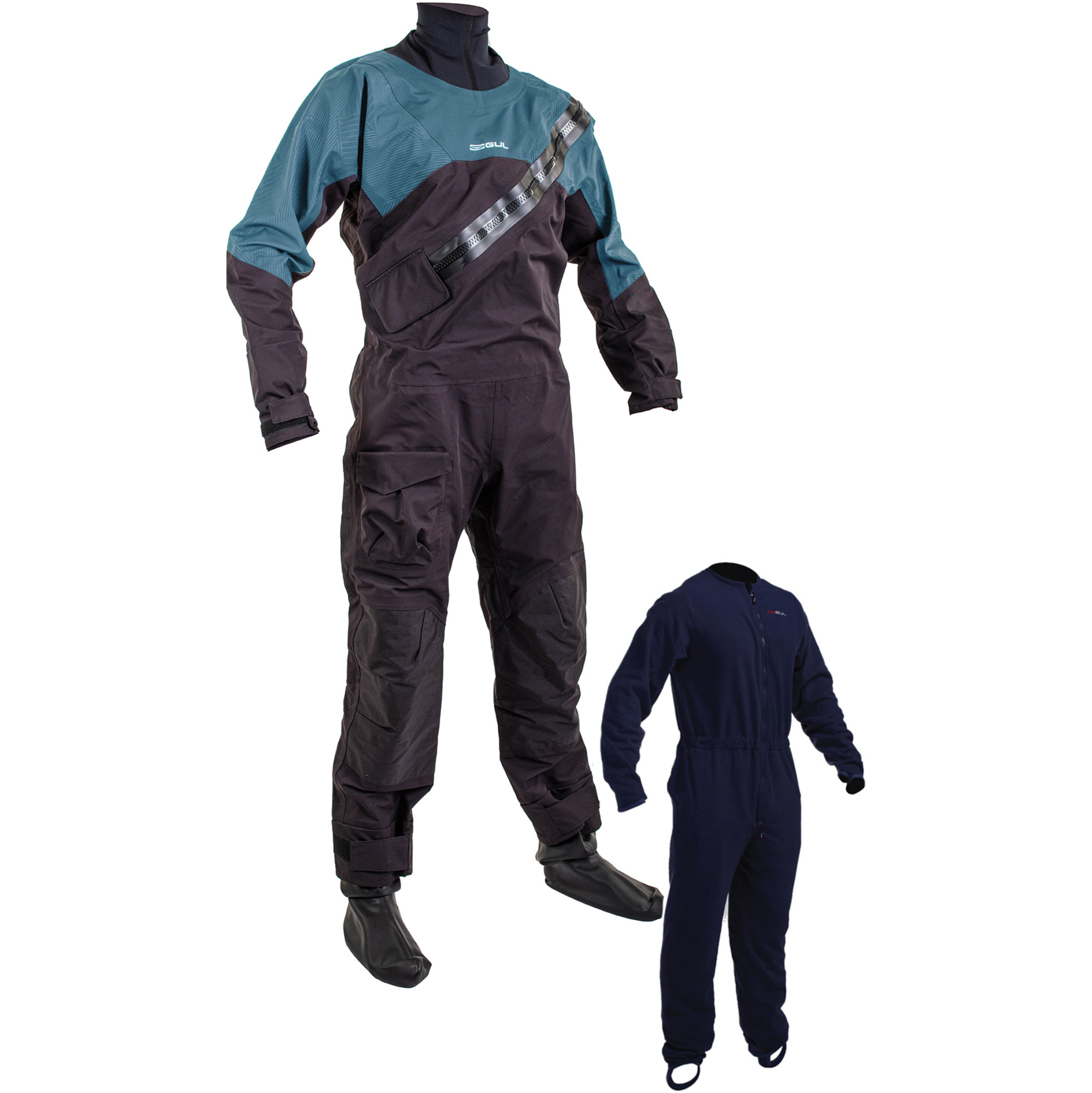 2025 Gul Junior Dartmouth Eclip Zip Drysuit & Underfleece GM0389-B9 - Black / Blue