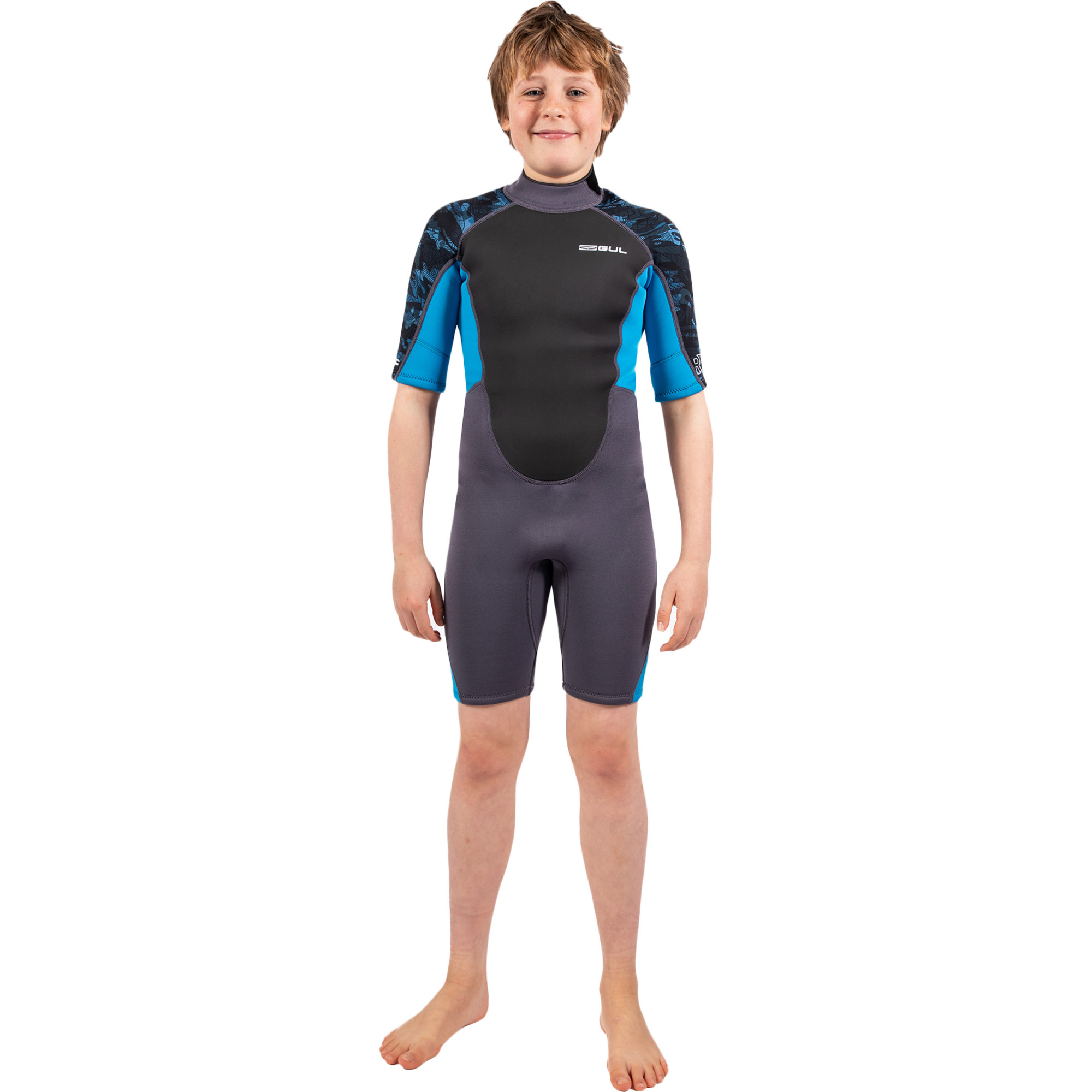 2025 Gul Junior Response 3/2mm Back Zip Shorty Wetsuit RE3322-C1 - Grey / Blue