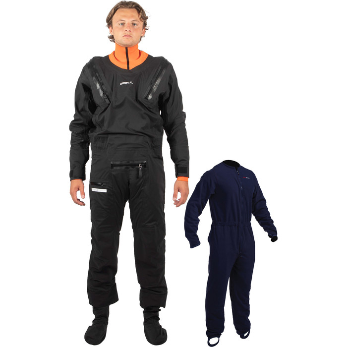 2024 Gul Mens Code Zero Stretch U-Zip Drysuit & Underfleece GM0368-B9 - Black