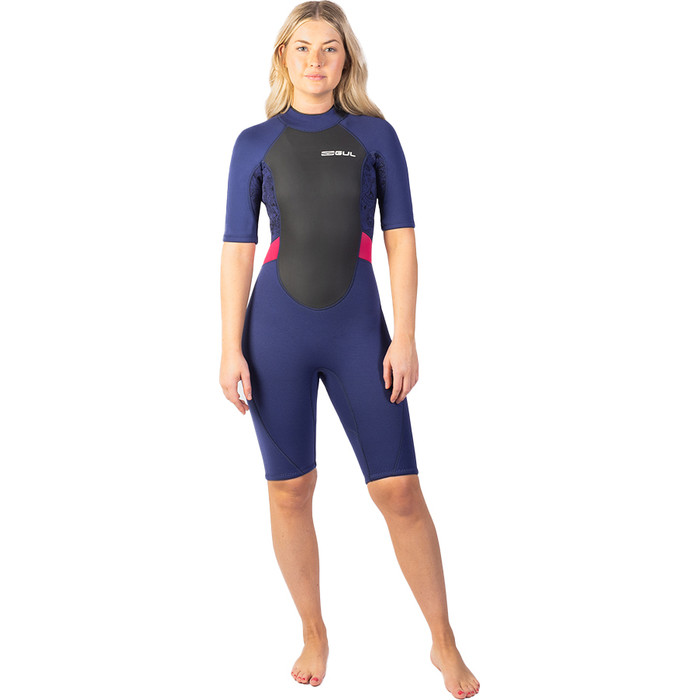 2025 Gul Womens Response 3/2mm Back Zip Shorty Wetsuit RE3318-C1 - Navy / Paisley