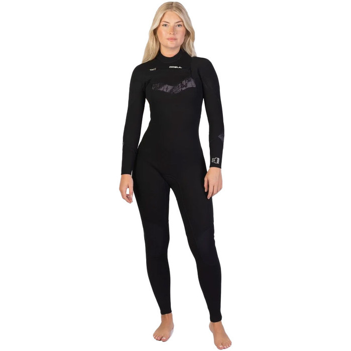 2025 Gul Womens Response Echo 3/2mm Chest Zip Wetsuit RE1328 - Black / Broken Palm