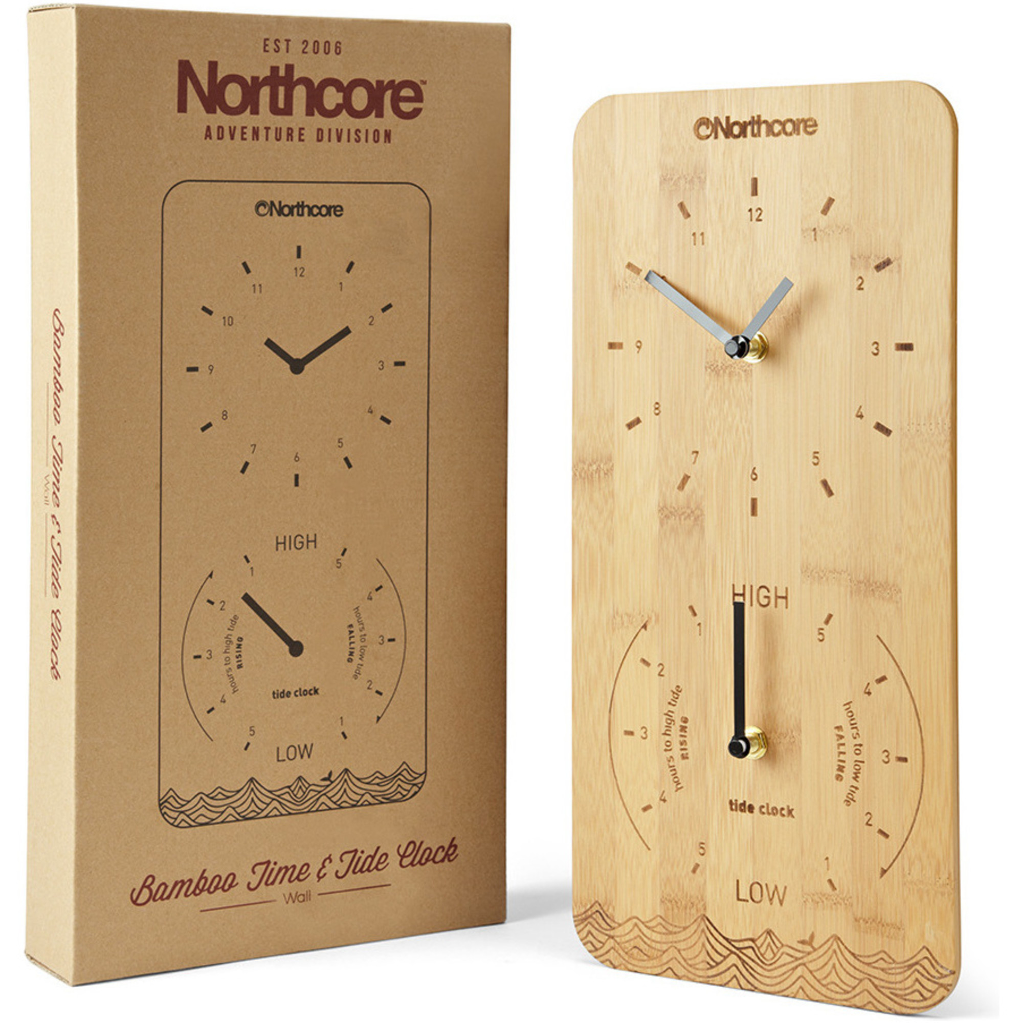 2025 Northcore Wall Mounted Bamboo Time & Tide Clock Portrait NOCO088D
