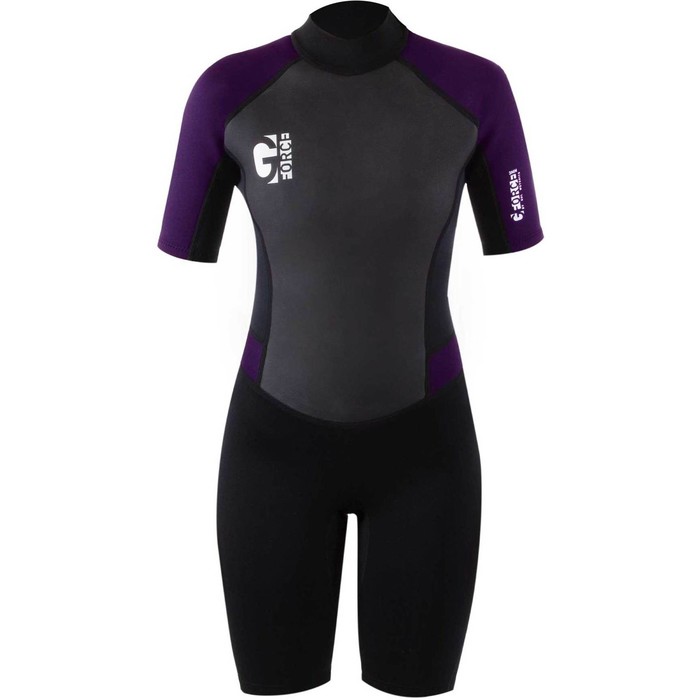 2024 Gul Womens G-Force 3mm Back Zip Shorty Wetsuit GF3306-B7 - Black / Mulberry