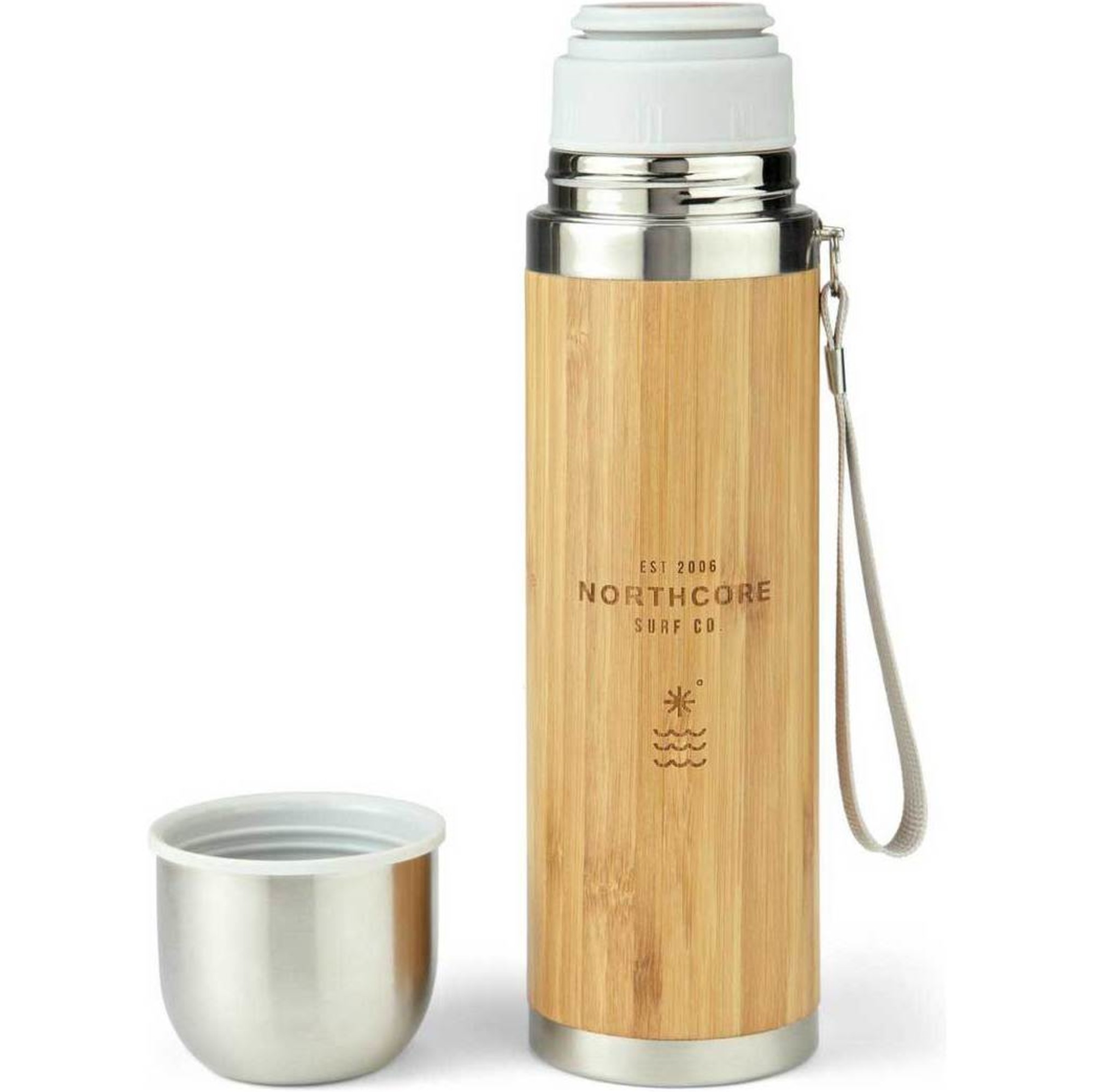 2025 Northcore Bamboo & Stainless Steel Flask With Mug 360ml NOCO97B