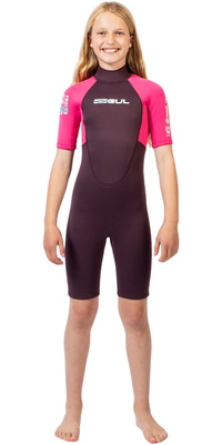 2026 Gul Junior G-Force Natur 3/2mm Back Zip Shorty Wetsuit GF3307-PUPI - Purple / Pink