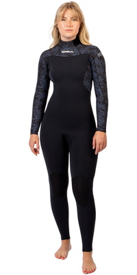 2026 Gul Womens Yulex Flexor 4/3mm Back Zip Wetsuit FX1223 - Black / Splaterpalm