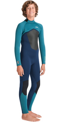 2026 C-Skins Junior Nuwave Legend 4/3mm Back Zip Wetsuit C-NLE43JBZ - Bluestone / Emerald / Lime