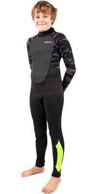 2025 Gul Junior Response 3/2mm Flatlock Back Zip Wetsuit RE1322-C1 - Black / Contour Camo