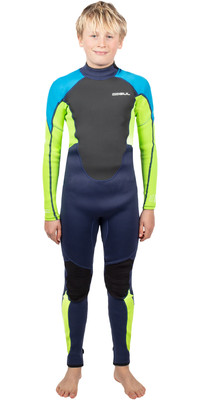 2024 Gul Junior Response 3/2mm Flatlock Back Zip Wetsuit RE1322-C1 - Navy / Lime