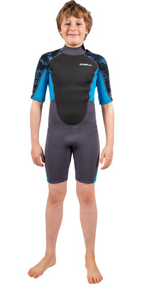 2025 Gul Junior Response 3/2mm Back Zip Shorty Wetsuit RE3322-C1 - Grey / Blue