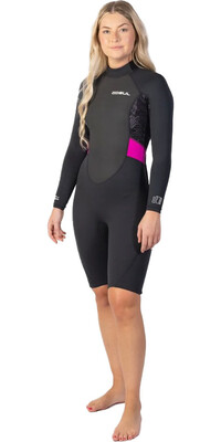 2024 Gul Womens Response 3/2mm Back Zip Long Sleeve Shorty Wetsuit RE4318-C1 - Jet / Broken Palm