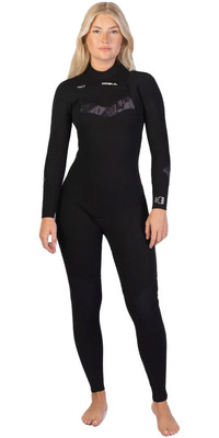 2025 Gul Womens Response Echo 3/2mm Chest Zip Wetsuit RE1328 - Black / Broken Palm