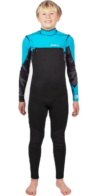 2025 Gul Junior Response FX 3/2mm Chest Zip Wetsuit RE1252-C1 - Black / Cyan